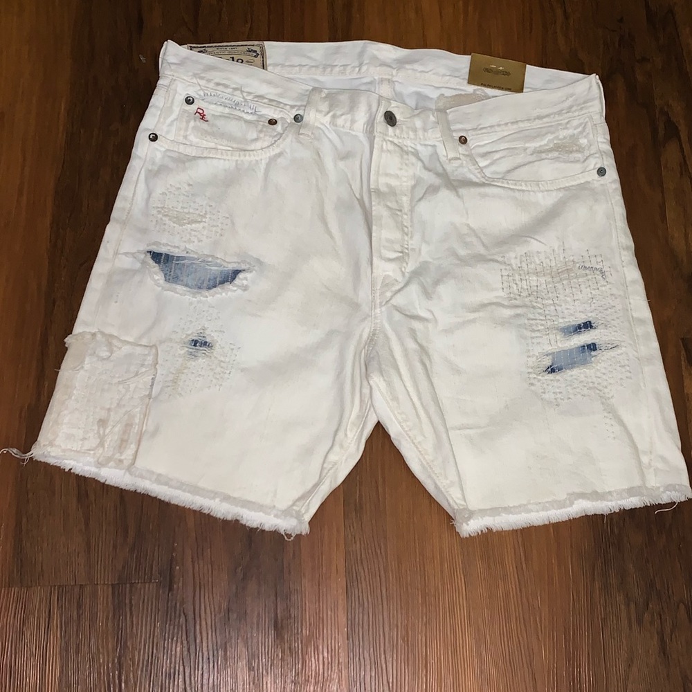 Ralph Lauren White Denim Distressed Shorts Size 36